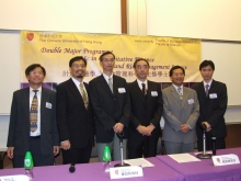 From left:
Prof. Leung Pui-lam Wiliam, Associate Professor, Department of Statistics, CUHK
Prof. Wong Po-shing, Assistant Professor, Department of Statistics, CUHK
Prof. Chan Ngai-hang, Chairman of the Department of Statistics and Professor of Statistics, CUHK
Prof. Leslie Young, Professor of Finance, CUHK
Prof. Chow Ying-foon, Associate Professor, Department of Finance, CUHK
Prof. Wong Hoi-ying, Associate Professor, Department of Statistics, CUHK