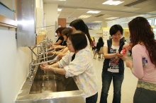 Participants were practicing proper hand washing skills