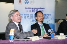 Prof. Hugh Thomas (left), Director and Prof. Kevin Au, Associate Director from the CUHK Center for Entrepreneurship released findings on the GEM Hong Kong &amp; Shenzhen Study 2009, showing a dramatic drop in Hong Kong and Shenzhen entrepreneurial activities compared with 2007