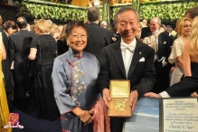 Prof. and Mrs. Charles Kao happily showing the Nobel Prize Medal and Diploma after the Nobel Prize Award Ceremony
(Due acknowledgement must be given to The Chinese University of Hong Kong. Strictly for editorial use only and commercial redistribution is p