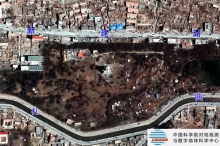 Yushu Park – after earthquake (aerial photo with 0.4 m). Over 80% of the buildings were damaged.