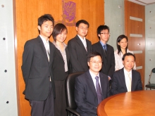 (Front row, left) 
Mr. LEUNG Yu Chiu, Raymond, Director, Office of Student Affairs, CUHK; and
Mr. FONG Wing Ho, Tom, Head of Career Planning and Development Centre, CUHK
(Back row, from left) 
Mr. NGAN Yu Pang, Dennis, BBA graduate, 2008;
Miss LEE Shan Shan, Angel, BBA graduate, 2008;
Mr. ZHU Hai Yan, Graduate in Economics, 2008;
Mr. TSE Chi Keung, Graduate of Government and Public Administration, 2007; and 
Miss LUI Nga Kwan, Emily, Graduate of Postgraduate Diploma Programme in Education, 2008