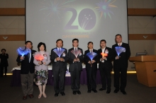 From left: Dr. C.K. Wong, Chairman of Advisory Board, Faculty of Engineering, CUHK; Mrs. Regina Ip, Chairperson, Savantas Policy Institute; Prof. Benjamin W. Wah, Provost, CUHK; Mr. Andrew Lai, Deputy Commissioner for Innovation and Technology of the HKSAR Government; Prof. C.P. Wong, Dean of Engineering, CUHK; Dr. the Hon Samson W.H. Tam, Legislative Councilor (Information Technology), HKSAR; and Mr. Rocky Cheng, Vice President, Hong Kong Information Technology Joint Council officiate at the Kick-off Ceremony for CUHK Faculty of Engineering 20th Anniversary