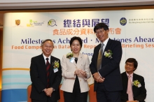 Prof Kenneth Young and Prof Kwan Hoi Shan present a souvenir to Ms. Florine Tang.