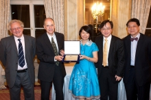 From left: Mr. Graham Beastall, IFCC President;  Mr. Joseph Pasarelli, Roche Diagnostics (sponsor for the award); Prof. Rossa Chiu; Prof. Dennis Lo; Prof. Christopher Lam (former chairman of Chemical Pathology, CUHK)