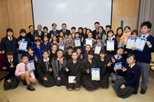 CUHK’s research team, some of the students receiving awards from the Healthy Sleep Painting Competition and Healthy Sleep Slogan Competition of the territory-wide Sleep Health Education and Intervention Campaign, together with their school headmasters and teachers