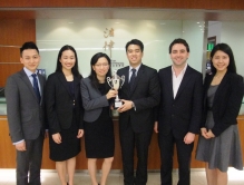 A team of CUHK law students are heading to Washington DC to represent Hong Kong at the world championship rounds of the Philip C. Jessup International Law Moot Court Competition. (From left) Hayden Lau (PCLL); Eva Chan (JD); Vinca Yau (LLB); Justin Ho (PCLL); Prof. Michael Ramsden, Assistant Professor at CUHK Faculty of Law and team coach; Janet Tang (PCLL).