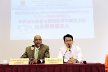 Prof. Shekhar Madhukar KUMTA, Professor, Department of Orthopaedics and Traumatology (left); and Dr. Kwok Chuen WONG, Clinical Assistant Professor (honorary), Department of Orthopaedics and Traumatology, CUHK present their recent research on Computer Assisted Tumor Surgery for Bone Cancer Patients.