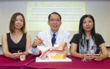 (from left) Miss Iris NG, Prof. Michael TONG and Prof. Anna KAM introduce the hearing system and hearing aid for hearing impaired children.