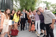 A group photo of Prof. Joseph Sung, Vice-Chancellor of CUHK and international exchange students.