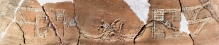 Pottery vessel unearthed from Gaomiao. Close-up on impression of a phoenix with opened wings. Circular patterns on its wings symbolize the bird deity carrying the Sun on its wings.