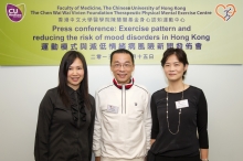 (From left) Ms. Belinda Yu, Registered Physician, CUHK; Prof. Sing Lee, Department of Psychiatry, CUHK; and Prof. Linda Lam, Principal Investigator and Director of The Chen Wai Wai Vivien Foundation Therapeutic Physical Mental Exercise Center; present their recent survey findings that regular mind-body exercise can reduce the risk of mood disorders。