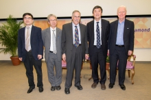 (From right) Prof. Sir James A. Mirrlees, 1996 Nobel Laureate in Economic Sciences and Master of Morningside College, CUHK;  Prof. Joseph J.Y. Sung, Vice-Chancellor and President, CUHK; Prof. Peter A. Diamond, 2010 Nobel Laureate in Economic Sciences; Prof. Chiu Chi-yue, Dean of Social Science, CUHK; and Prof. Zhang Junsen, Wei Lun Professor of Economics and Chairman, Department of Economics, CUHK.