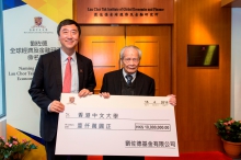 Mr. Lau Chor-tak, Chairman of Lau Chor Tak Foundation Limited, presents a cheque to Prof. Joseph Sung.