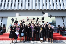 Prof. Joseph Sung shares the joyful moment with graduates.