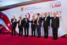 (From left to right) Prof. Mike McConville, Founding Dean of the Faculty of Law; Prof. Ambrose King, former Vice-Chancellor of CUHK; Prof. Christopher Gane, Dean of the Faculty of Law; the Hon. Mr. Justice Patrick Chan, Chairman of the Standing Committee on Legal Education and Training; Prof. Joseph Sung, Vice-Chancellor of CUHK; Prof. the Hon. Arthur Li and Prof. Lawrence Lau, former Vice-Chancellors of CUHK.