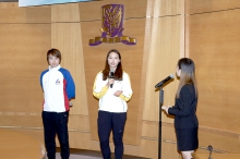 Elite athletes Ma Wing-yu (middle) and Tong Tsz-wing (left) share how to strike a balance between studying and training.