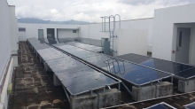 Fig. 3  Solar panel system on the rooftop of the CUHK Lee Woo Sing College. Recently, the various achievements of the team were integrated into field application strategies based at the College for validating the performance of the renewable energy system.