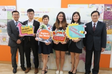 (From right) Mr. LEUNG Yu-chiu, Raymond, Director of Student Affairs, CUHK, Phoebe LIU, GAN Seem, Marilyn MA, Thomas LEE, and Mr. HUNG Fan-fung, Samuel, Head of Career Planning and Development Centre, Office of Student Affairs, CUHK.