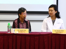 Ms. Natalie Luk (left) was diagnosed with diabetes in 2005 and has been referred by her community doctor with yearly assessment and JADE personalized report provided by the CUHK Yao Chung Kit Diabetes Assessment Centre since 2012.  Her A1c remains stable at good level without complications over the years.