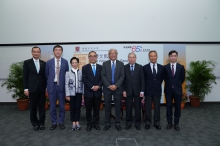 (From left) Mr. Eric Ng, Vice-President of CUHK; Professor Joseph Sung, Mok Hing Yiu Professor of Medicine; Ms. Cynthia Mong, Director of Shun Hing Electronic Trading Co., Ltd; Dr. David Mong, Chairman and Group CEO, Shun Hing Group;  Dr. Victor Joseph Dzau; Professor Chan Wai-yee,  Pro-Vice-Chancellor of CUHK; Dr. Edgar Cheng, Senior Adviser to the Council; Professor Philip Chiu, Assistant Dean, Faculty of Medicine  at CUHK.