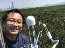 Prof. Derrick Lai at the eddy covariance tower installed at Mai Po.