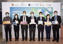 (From left) Professor Martin D.F. WONG, Dean, Faculty of Engineering, CUHK, Mrs. Eunice CHAN, Chief Operating Officer, Hang Seng Bank Ltd., Professor Lin ZHOU, Dean, CUHK Business School, Professor Rocky S. TUAN, Vice-Chancellor and President, CUHK, Mr. Joseph CHAN, JP, Under Secretary for Financial Services and the Treasury Bureau, Ms. Rebecca PUN, JP, Commissioner for Innovation and Technology, and Professor Benny Chung-ying ZEE, Director, Office of Research and Knowledge Transfer Services.