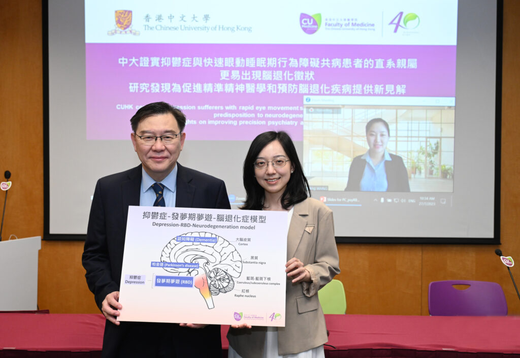 CU Medicine’s Department of Psychiatry conducts a family study and finds that families of patients with major depressive disorder and RBD harbour a higher risk neurodegeneration. <br />
<br />
(From left) Department Chairman Professor Wing Yun-kwok, Research Assistant Professor Professor Bei Huang and honorary postdoctoral fellow Dr Wang Jing of CU Medicine’s Department of Psychiatry.