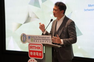 Mr Eddie Cheung Kwok Choi, JP, Director of Broadcasting delivers a speech.