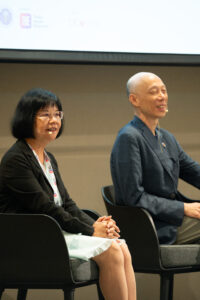 CUHK’s Pro-Vice-Chancellor (Research) Professor Sham Mai-har (Left) and Mr Wong Kam-shing, Chairman of Wu Zhi Qiao (Bridge to China) Charitable Foundation at a panel discussion.