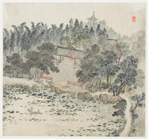 Zhang Hong (1577-after 1652)<br />
Zhi Garden<br />
Dated 1627, Ming dynasty<br />
Album of 8 leaves, ink and colour on pa-per<br />
32 x 34.5 cm each<br />
Collection of Staatliche Museen zu Berlin, Museum für Asiatische Kunst (1988-463a-h)