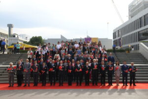 Attendees at the flag-raising ceremony.