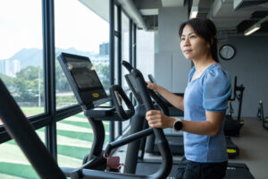 Ms Christy Yiu Kit-ching exercises in CUHK's new fitness room.