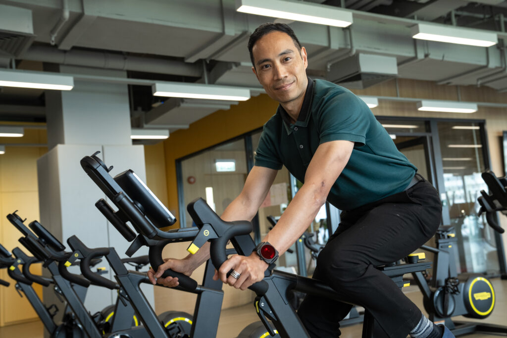 Dr Daniel Lee Chi-wo exercises in CUHK's new fitness room.