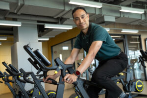 Dr Daniel Lee Chi-wo exercises in CUHK's new fitness room.