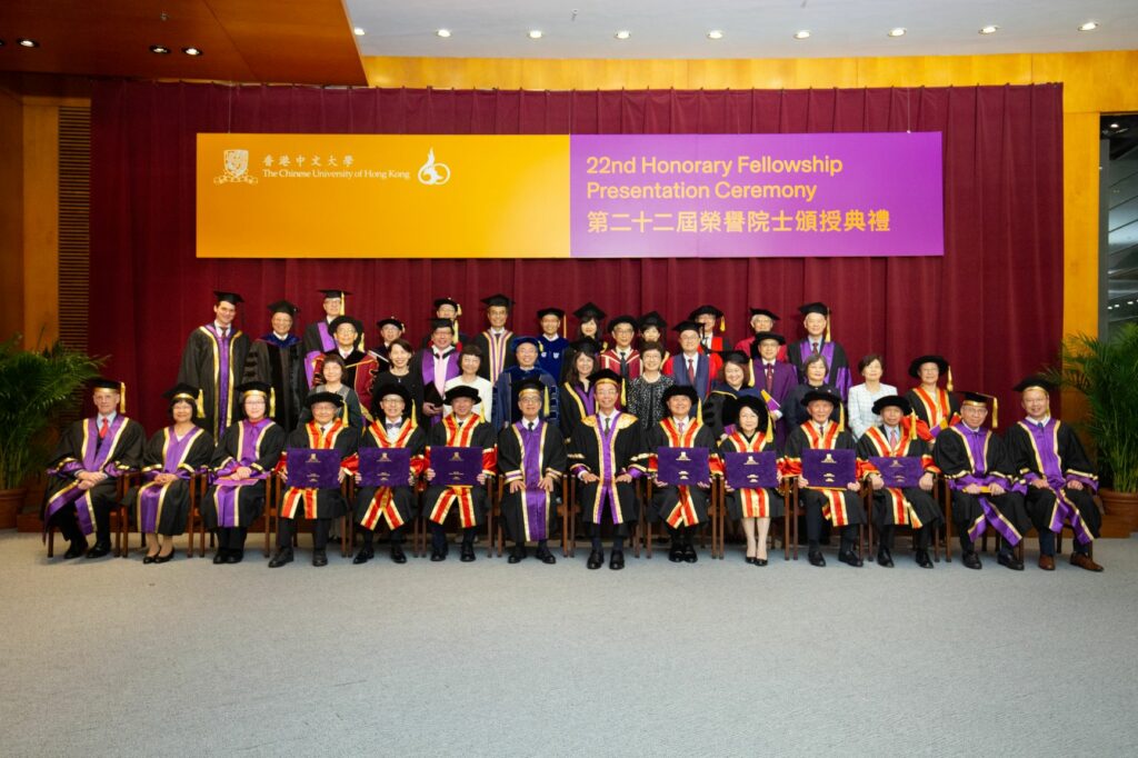 (Front row) Group photos of the honorary fellows, Council Chairman Professor John Y.C. Chai (7th right), Acting Vice-Chancellor Professor Alan K.L. Chan (7th left), and Pro-Vice-Chancellors Professor Nick Rawlins, Professor Sham Mai-har, Professor Poon Wai-yin (1st-3rd left), Professor Anthony Chan and Professor Chan Wai-yee (1st-2nd right).