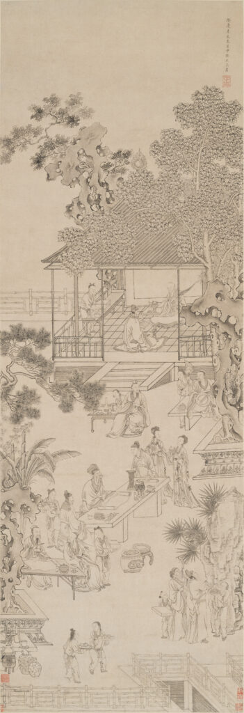 西園雅集圖<br />
尤求（活躍於1520–1583）<br />
明隆慶辛未（五年，1571）春月中澣<br />
水墨紙本<br />
館藏編號：1995.0656<br />
北山堂惠贈