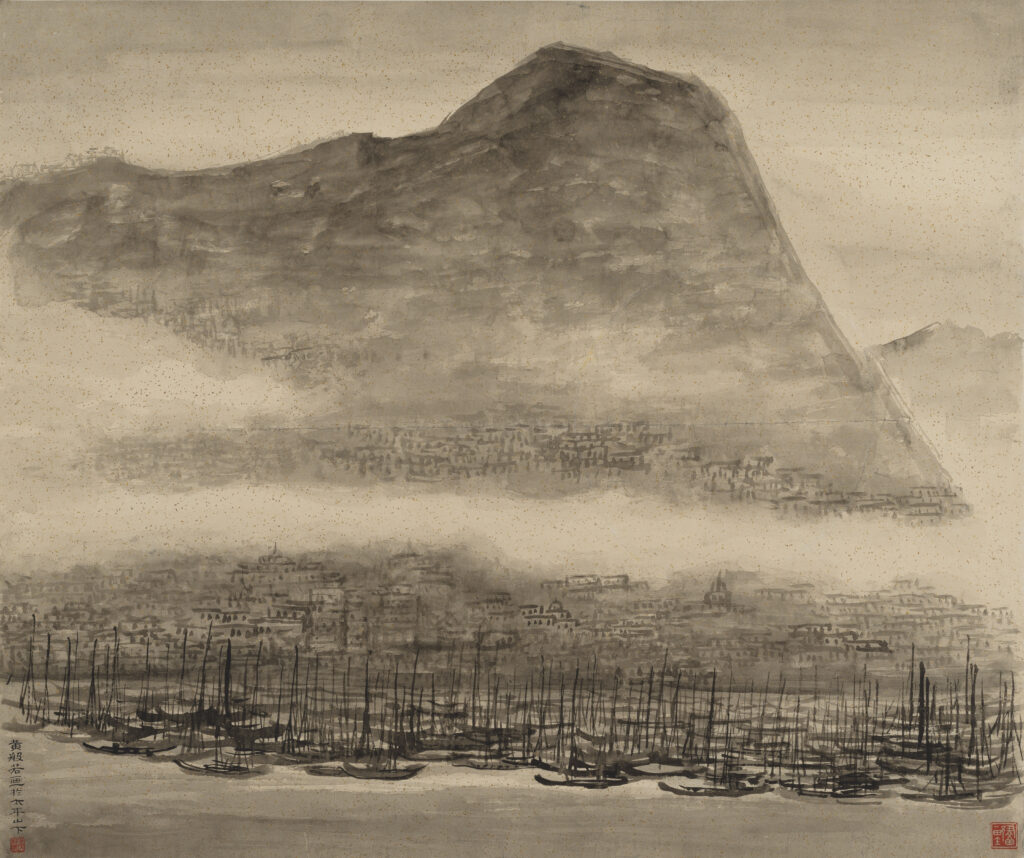 太平山下<br />
黃般若（1901–1968）<br />
無紀年<br />
水墨灑金箋本<br />
館藏編號：1995.0585<br />
黃大成先生惠贈