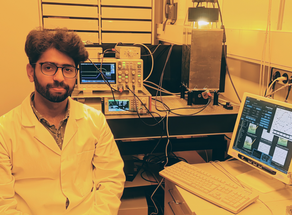 Sahil Shah performing measurements in the perovskite lab. Image credit: Steffen Richter